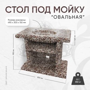 Стол с каменной мойкой 800х520х850мм - Зимняя вишня